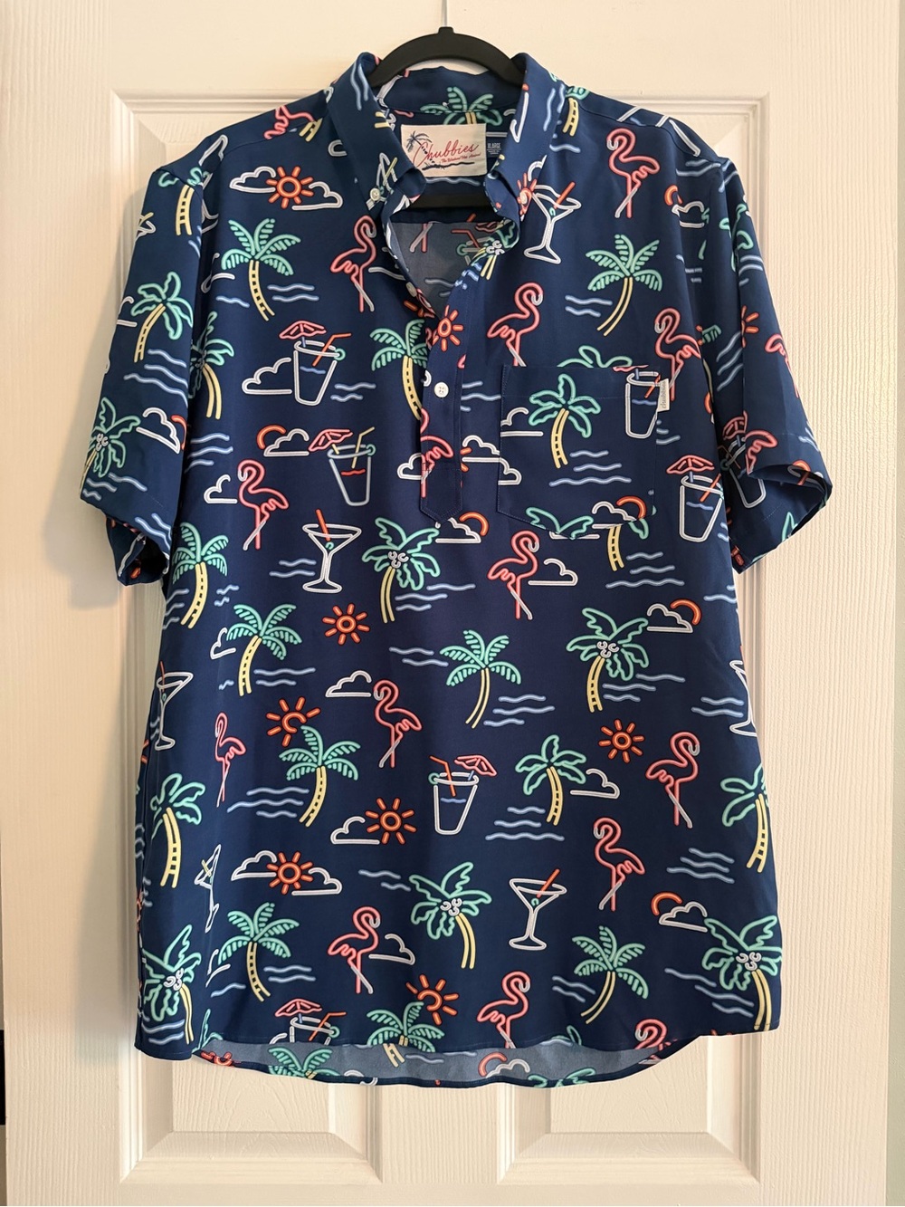 Chubbies Friday Shirt Navy Tropical Print Short Sleeve Shirt
